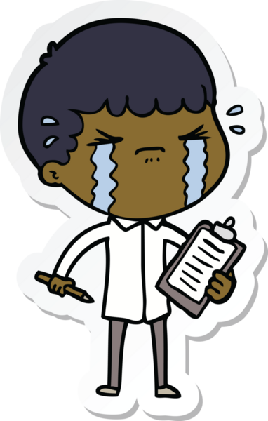 Bir insan tarafından çizilmiş, ağlayan bir çizgi film karakterinin çıkartması.