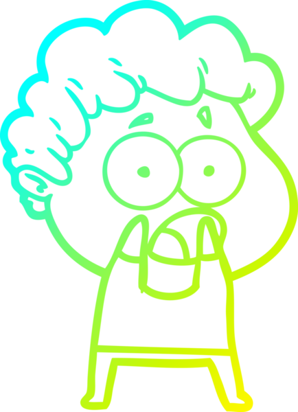 Bir insan tarafından çekilen şaşkınlık içinde soluk soluğa bir çizgi film karakteri çizimi.