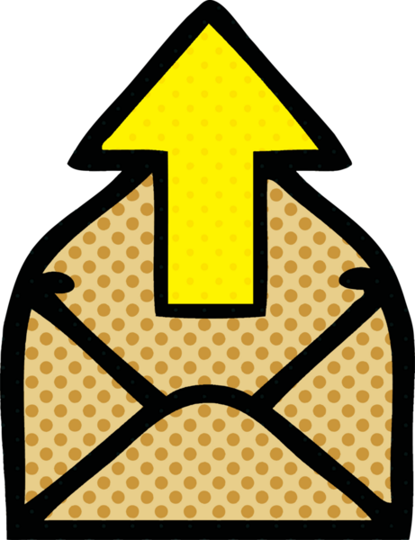 Bir insan tarafından çizilmiş oklu bir zarfın karikatürü.