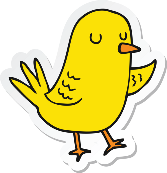 Bir insan tarafından çizilmiş çizgi film kuşunun çıkartması.