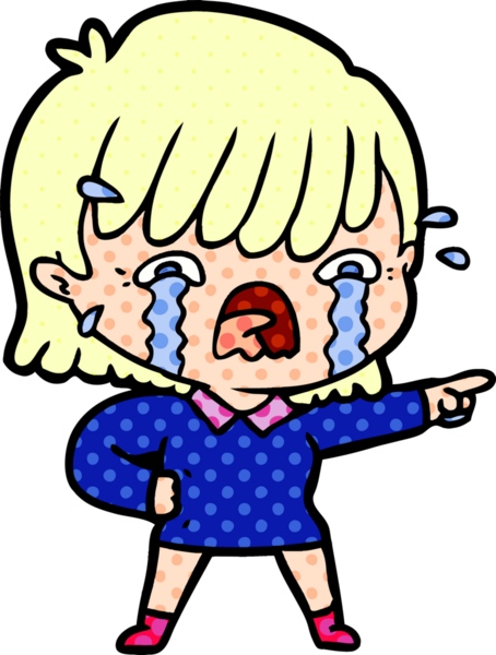 Bir insan tarafından çizilmiş ağlayan çizgi film kızı.