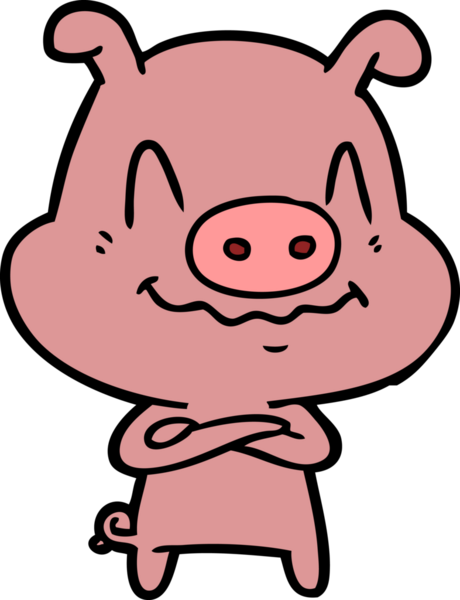 Bir insan tarafından çizilmiş sinirli çizgi film domuzu.