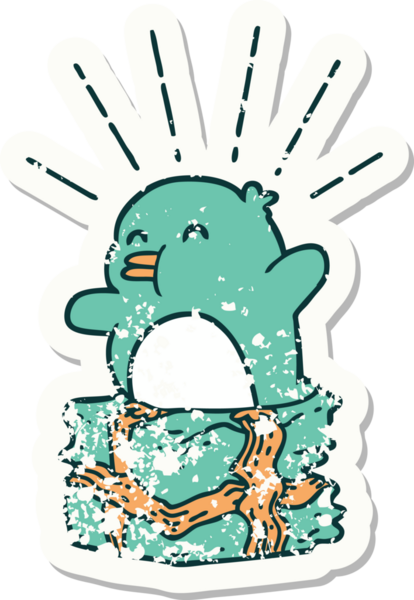 Bir insan tarafından çizilmiş eski bir dövme stili penguen etiketi.