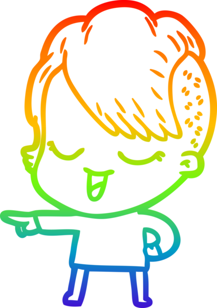 gökkuşağı gradyan çizimi mutlu çizgi film kızı bir insan tarafından çizilmiş