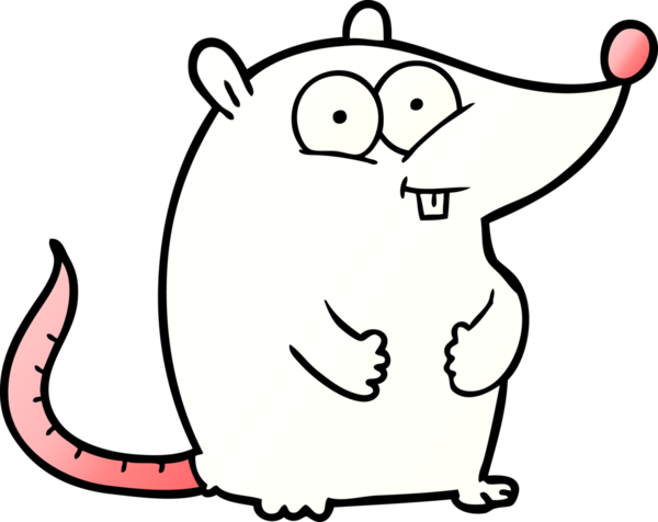 Bir insan tarafından çizilmiş mutlu beyaz laboratuvar faresi.