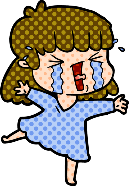 Bir insan tarafından çizilmiş gözyaşları içindeki çizgi film kadını.