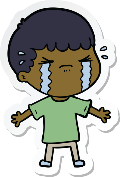 Bir insan tarafından çizilmiş, ağlayan bir çizgi film karakterinin çıkartması.