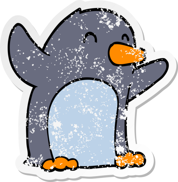 Bir insan tarafından çizilmiş heyecanlı penguen çizgi filminin sıkıntılı çıkartması.