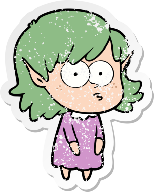 Bir insan tarafından çizilmiş karikatür elf kızının sıkıntılı çıkartması.