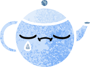 Bir insan tarafından çizilmiş üzgün bir çaydanlığın retro çizim tarzı karikatürü.