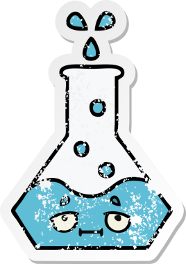 Bir insan tarafından çizilmiş sevimli bir bilim şişesinin sıkıntılı çıkartması.