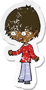 Bir insan tarafından çizilmiş gerilmiş bir karikatürün gerilimli gerilimli retro yapıştırması.