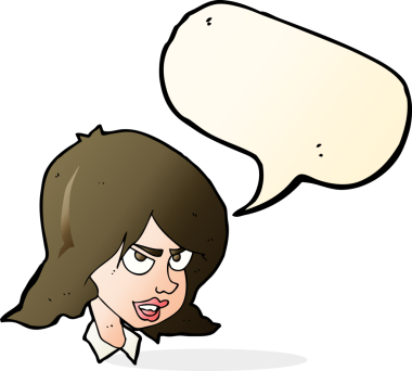 Bir insan tarafından çizilmiş konuşma baloncuğuyla rahatsız bir kadın.