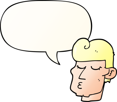 Bir insan tarafından çizilmiş düzgün eğimli konuşma baloncuğu olan yakışıklı bir adam.