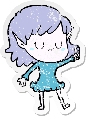 Bir insan tarafından çizilmiş mutlu bir elf kızının sıkıntılı çıkartması.