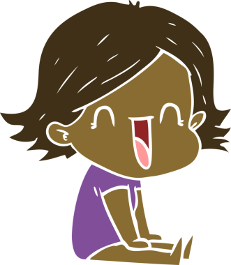 Bir insan tarafından çizilmiş düz renkli mutlu kadın çizgi filmi.