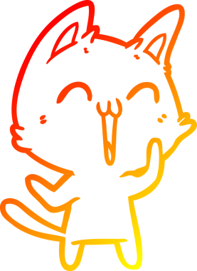 Bir insan tarafından çizilmiş mutlu çizgi film kedisinin sıcak çizgi çizgisi.