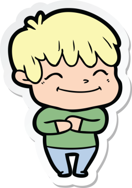 Bir insan tarafından çizilmiş mutlu bir çizgi film çocuğunun çıkartması.