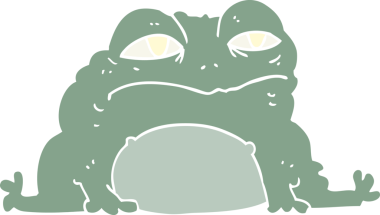 Bir insan tarafından çizilmiş düz renk çizgi film karakurbağası