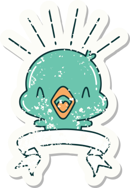 Bir insan tarafından çizilmiş şarkı söyleyen dövme stili eski bir çıkartma.