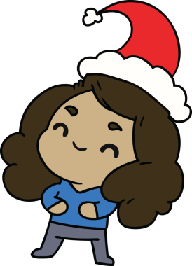 Bir insan tarafından çizilmiş Kawai kızının el çizimi Noel karikatürü.