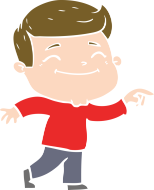 Bir insan tarafından çizilmiş mutlu düz renkli karikatür adam.