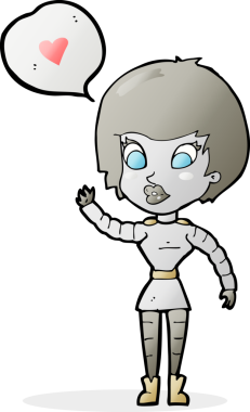 Bir insan tarafından çizilmiş, aşık bir robot kadın.