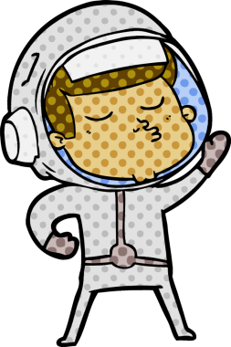 Bir insan tarafından çizilmiş kendine güvenen bir astronot çizgi filmi.