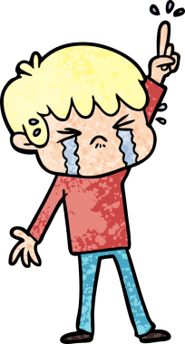 Bir insan tarafından çizilmiş ağlayan çizgi film çocuğu.