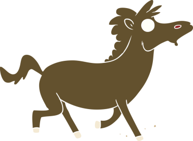 Bir insan tarafından çizilmiş düz renk çizgi film koşu atı