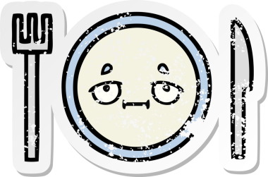 Bir insan tarafından çizilmiş tatlı bir yemek tabağının sıkıntılı çıkartması.