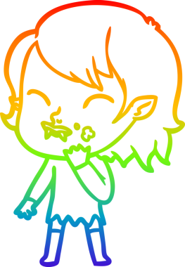 Gökkuşağı gradyan çizgisi. Bir insan tarafından çizilmiş yanağında kan olan vampir bir kız çizgi filmi.