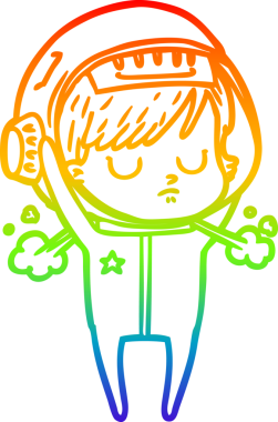 Gökkuşağı gradyan çizgi çizimi bir insan tarafından çizilmiş astronot bir kadın.