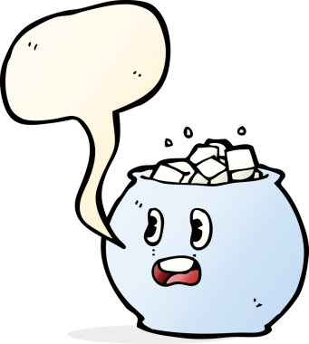 Bir insan tarafından çizilmiş konuşma balonlu şeker kasesi.