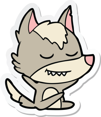 Bir insan tarafından çizilmiş dost canlısı bir kurt çizgi filminin çıkartması.