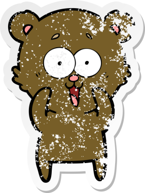 Bir insan tarafından çizilmiş gülen oyuncak ayının sıkıntılı çıkartması.