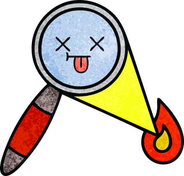 Bir insan tarafından çizilmiş bir büyüteçin retro grunge desen karikatürü