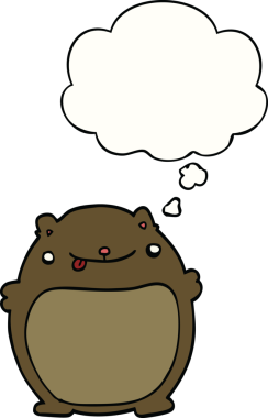 Bir insan tarafından çizilmiş düşünce baloncuğu olan şişman bir ayı.