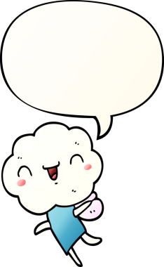 Bir insan tarafından çizilmiş, tatlı çizgi film başlıklı, konuşma baloncuklu, eğimli bir yaratık.