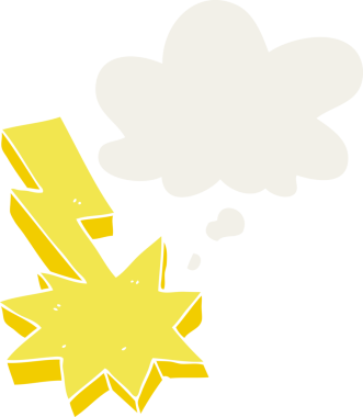 Düşünce baloncuğu olan karikatür yıldırımı bir insan tarafından çizilmiş.