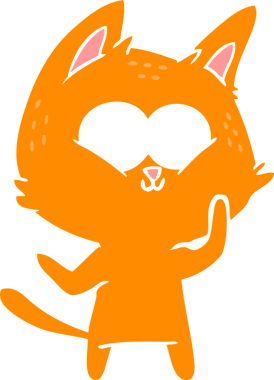 Bir insan tarafından çizilmiş düz renkli çizgi film kedisi