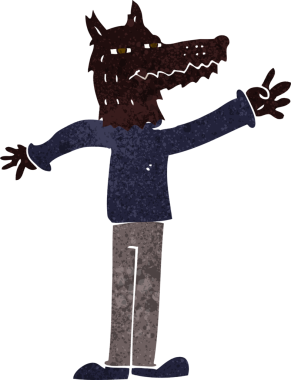 Bir insan tarafından çizilmiş, el sallayan bir kurt.