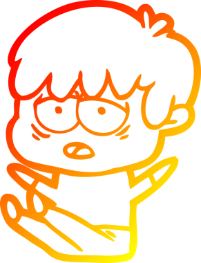 Bir insan tarafından çizilmiş, bitkin bir çocuğun sıcak çizgi çizimi.