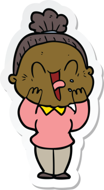 Bir insan tarafından çizilmiş mutlu yaşlı bir kadının çıkartması.