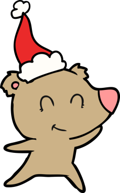 Dişi ayı el çizimi bir insan tarafından çizilmiş Noel Baba şapkası