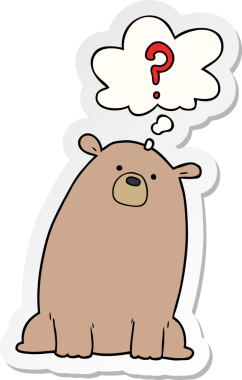 Düşünce baloncuklu çizgi film meraklısı ayı insan tarafından çizilmiş bir çıkartma.