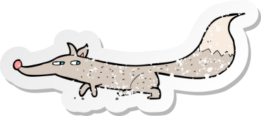 Bir insan tarafından çizilmiş küçük bir kurdun gerilmiş çıkartması.