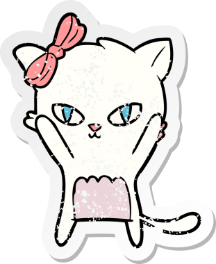 Bir insan tarafından çizilmiş şirin bir çizgi film kedisinin sıkıntılı çıkartması.