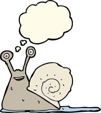 Bir insan tarafından çizilmiş düşünce balonlu çizgi film salyangozu.