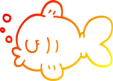 Bir insan tarafından çizilmiş yüzen karikatür balığının sıcak çizgi çizimi